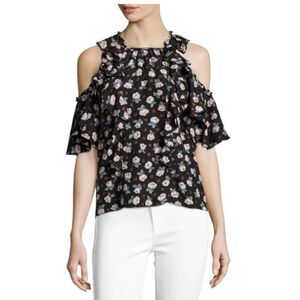 REBECCA TAYLOR Rosalie Cold Shoulder Ruffled‎ Silk Top, Size 6